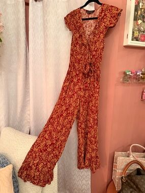 Red Capri Jumpsuit by Kivari Free People